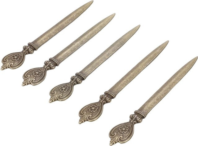 5er Set Brieföffner im Retro-Design aus Zinklegierung mit Blumenmuster in Gold für Zuhause und Schule - Bild 1