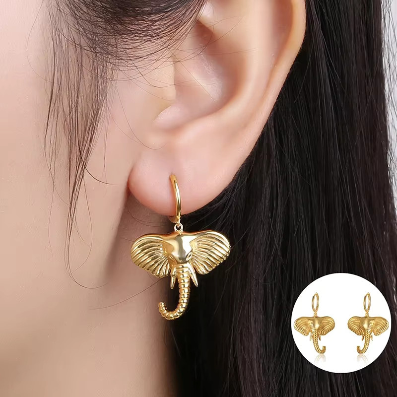 Creolen Edelstahl, Elefant, Gold, Damen - Bild 1