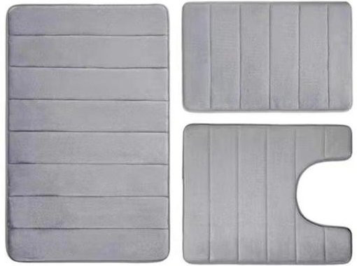 3-teiliges Set Bilixi Badteppich aus Polyester in Grau, rutschfeste und saugfähige Badezimmerbodenmatte mit U-förmigem Toilettenteppich und rechteckigen Matten - Bild 1