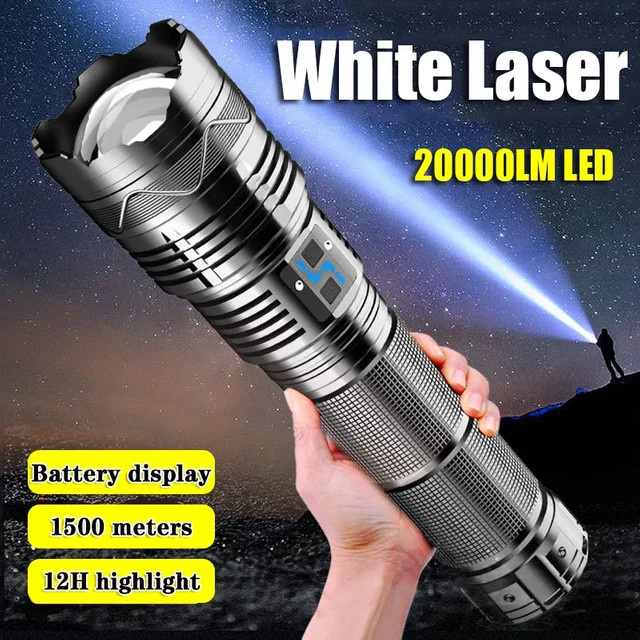 ESMARTER LED Taschenlampe in Weiß mit Zoom und Batterieanzeige für Notfall und Außenbereich - Bild 1