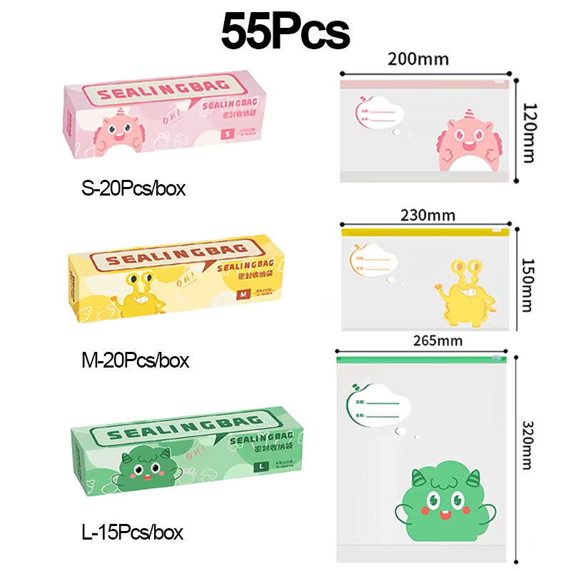 55 Stück Wiederverwendbare Lebensmittel-Aufbewahrungsbeutel Set, Auslaufsichere Transparente Zip-Beutel und Gefrierbeutel für Snacks und Sandwiches - Bild 2