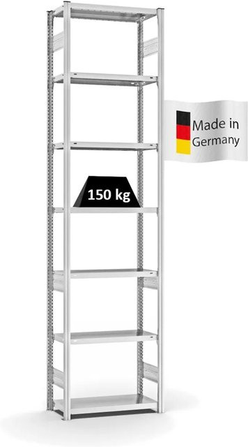 PROREGAL Fachbodenregal Stecksystem T-Profil Light-Duty in Lichtgrau mit 7 Ebenen, H x B x T: 300 x 75 x 30 cm - Bild 1