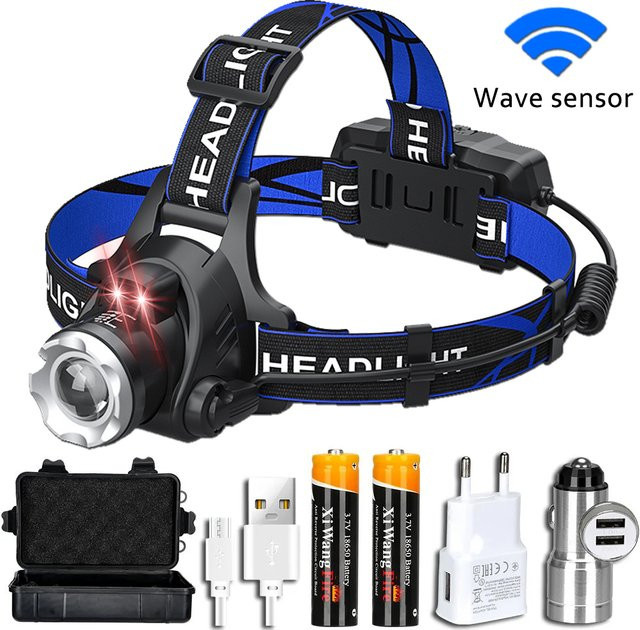 ZHIYU LED-Stirnlampe aus Aluminiumlegierung in Schwarz, wiederaufladbarer USB-Induktionsscheinwerfer, wasserdicht und sportlich für den Außenbereich - Bild 1