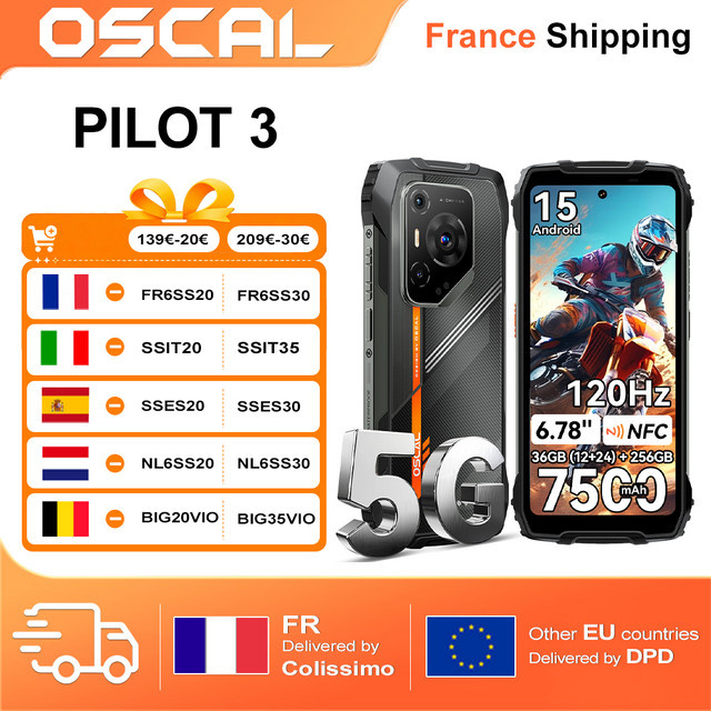 OSCAL PILOT 3 Robustes Smartphone in Schwarz mit 256 GB Speicher, 36 GB RAM, Android 15, 6,78 Zoll Display, 7500 mAh Akku und NFC - Bild 1