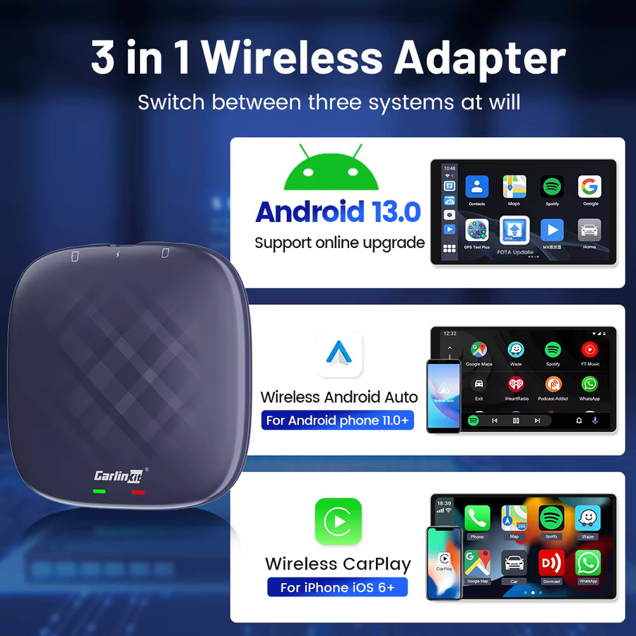 Carlinkit QCM 6125 TV Box Android 13 Plus mit Netflix, YouTube und Spotify, Drahtloses CarPlay und Android Auto, Schwarz, mit GPS und LTE - Bild 5