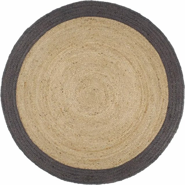 vidaXL Teppich aus Jute handgefertigt, rund, Braun/Beige mit dunkelgrauem Rand, Durchmesser: 240 cm - Bild 1