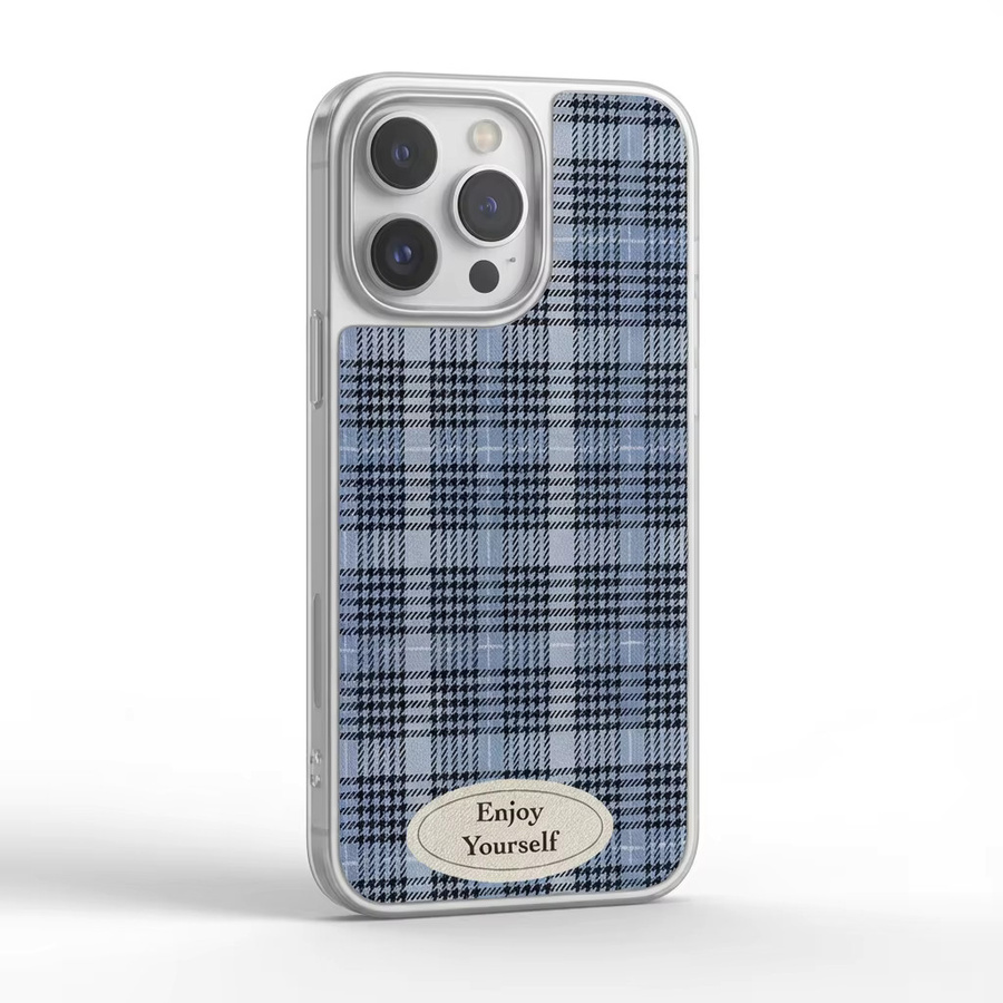 Ins Deep Blue Healing Checkered Epoxy Handyhülle mit Silver Edge für iPhone XR/11/12/13/14/15/16/17 Pro Max in Blau und Silber - Bild 3