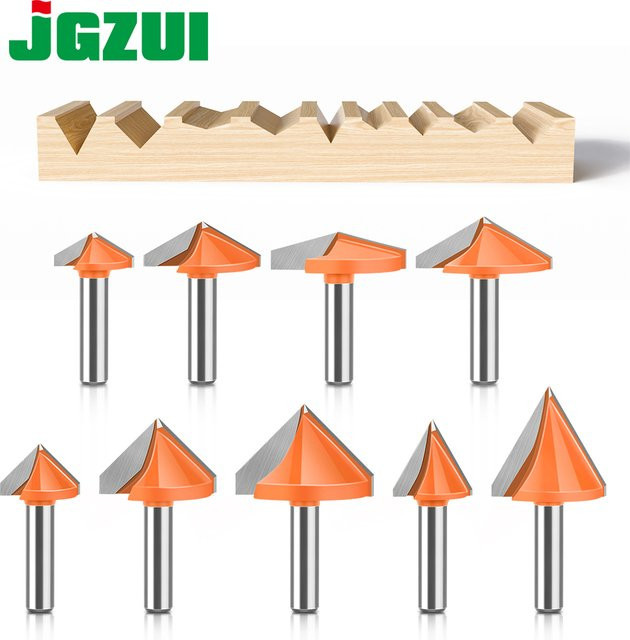 JGZUI V-Typ Schlitzen Cutter Bit CNC Gravur Fräser aus Hartmetall mit 8mm Schaft in Silber - Bild 1
