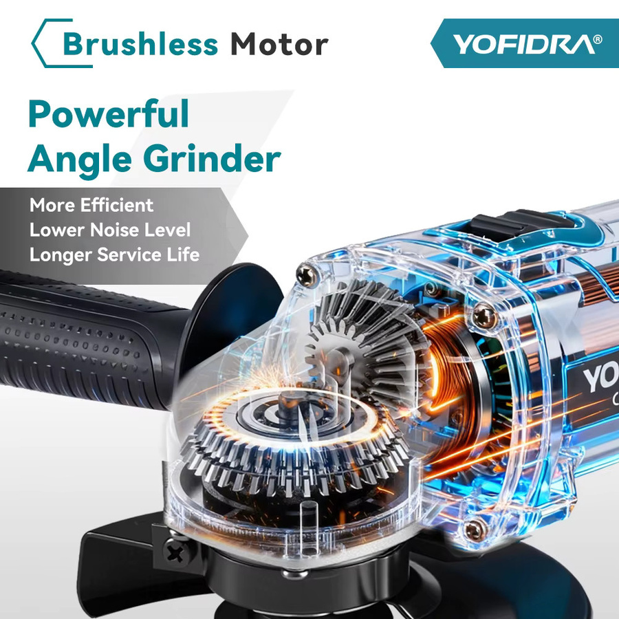 YOFIDRA Bürstenloser Elektrischer Winkelschleifer 3000W 125mm Blau Kompatibel mit Makita LXT Akku zum Schleifen und Schneiden - Bild 3