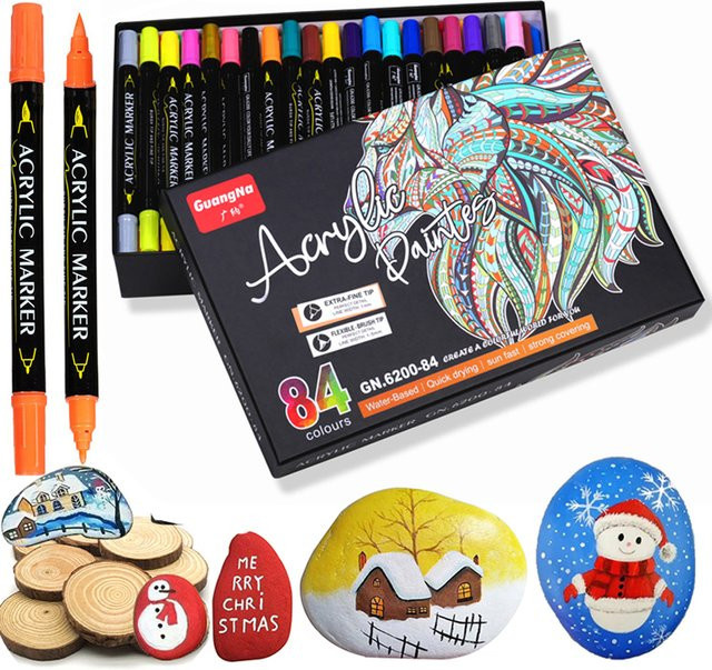 84 Farben Acrylmarker Set mit extra feiner Spitze und Pinselspitze für Keramik, Holz und Weihnachtsdekorationen in Multicolour - Bild 1