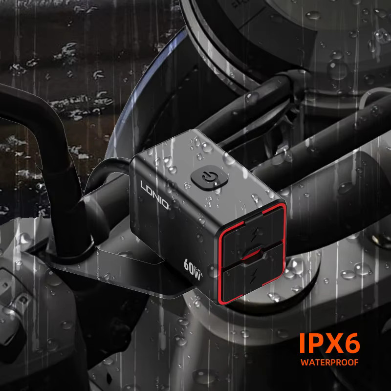 LDNIO Motorrad USB-C Schnellladegerät mit PD und QC 3.0 60W wasserdichte Buchse für 12V/24V Fahrzeuge in Schwarz - Bild 3