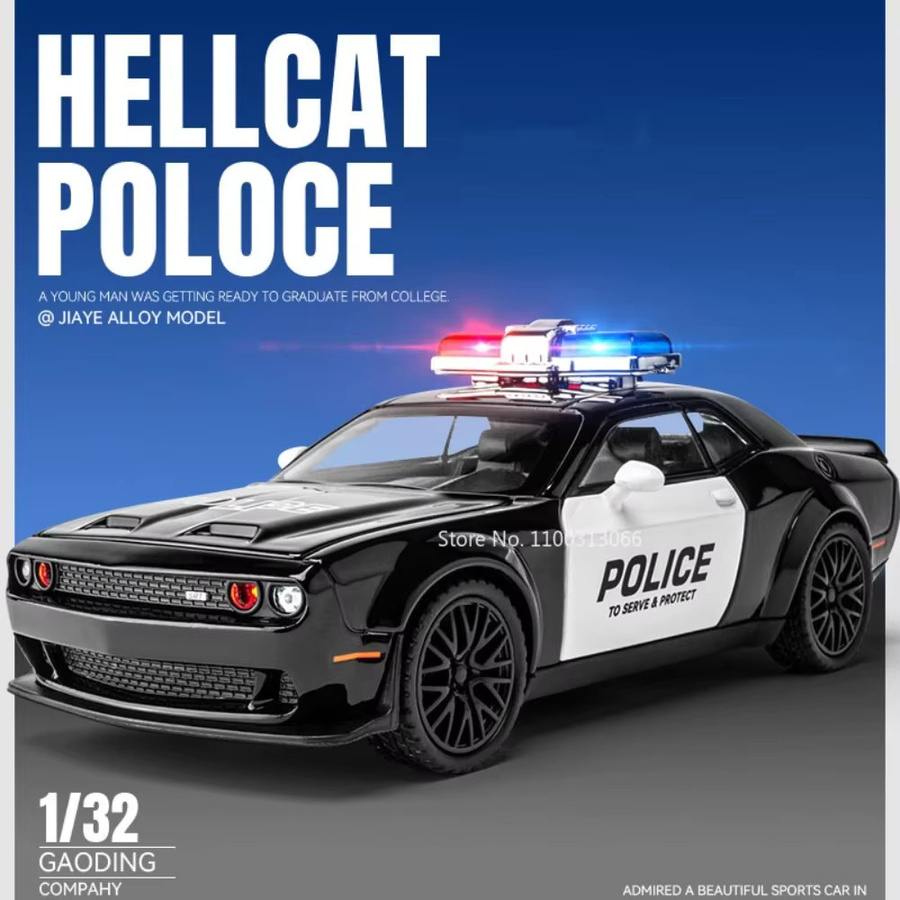 MAKEDA Polizei Auto Modell, Maßstab 1:32, Metall, mit Licht und Sound - Bild 2