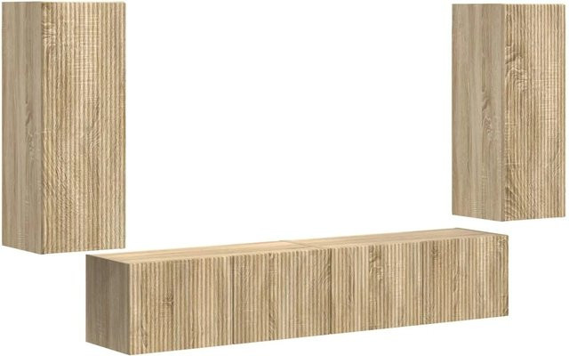 vidaXL TV-Wandregal-Set aus Holzwerkstoff in Sonoma-Eiche, 4er-Set Wandmontage für Wohnzimmer und Home Office, 2 x B: 78,5 cm, T: 31 cm, H: 29,5 cm und 2 x B: 29,5 cm, T: 30 cm, H: 80 cm - Bild 1