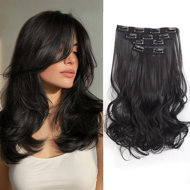 Lupu Clip-In Haarverlängerungen Synthetisch, 4 Stück, 35 cm, Grau, Damen - Bild 1