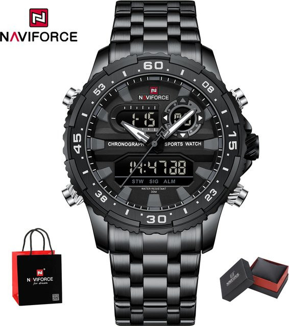 NAVIFORCE Armbanduhr, Quarz, Analog-Digital, Edelstahl, Herren, Schwarz - Bild 1