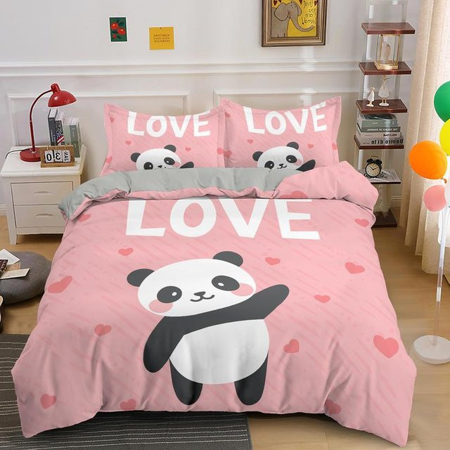 Bettwäsche-Set Panda aus Mikrofaser für Teenager, 2-teilig mit Bettbezug und Kissenbezug, Farbe: Pink, B/H: 135 x 200 cm - Bild 1