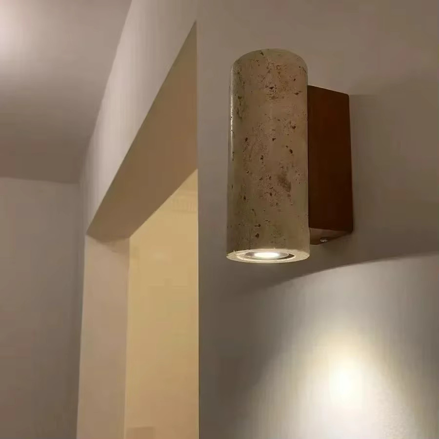 CHUBAN LED Wandlampe aus Travertin Naturstein in Beige für Wohnzimmer, Schlafzimmer und Flur mit E27 Fassung - Bild 4