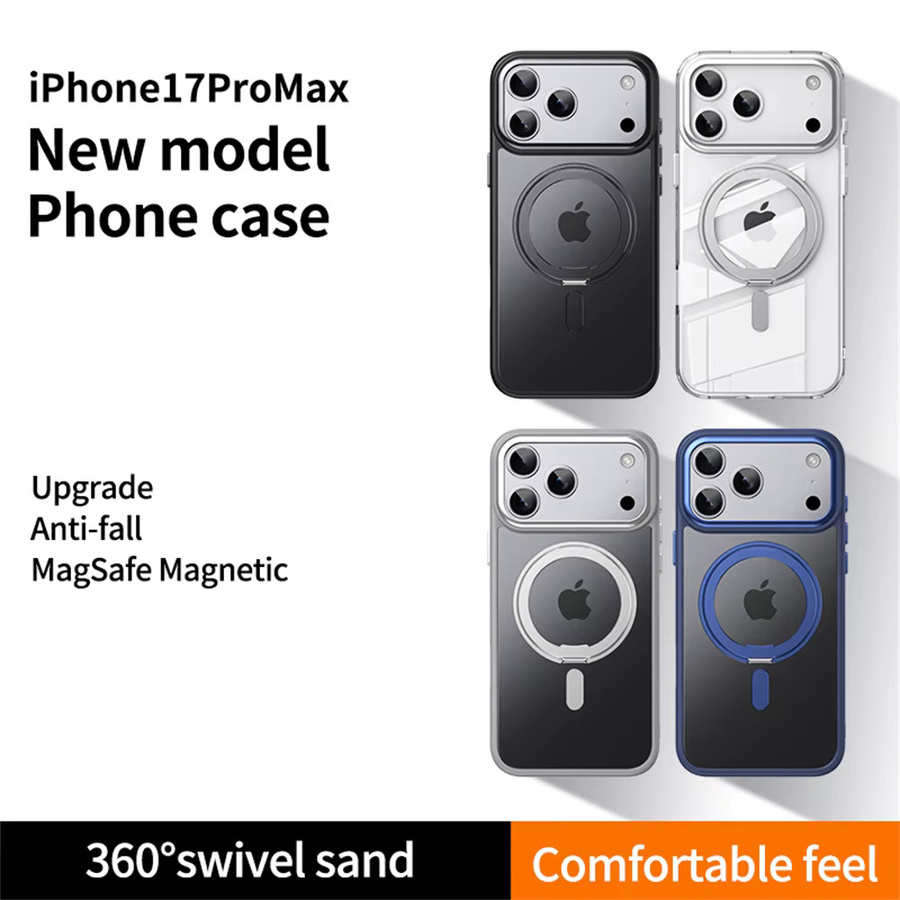 Xeber Matte magnetische MagSafe Hülle mit Metallringständer und Objektivschutz für iPhone 17, 16, 15, 14, 13, 12 Pro Max in Grau - Bild 6