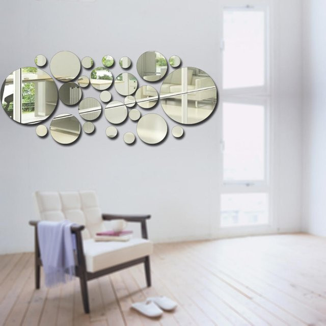 26-teiliges mfySpace Acryl Punkte Set in Silber als runde Wandspiegel Aufkleber zur Dekoration für Schlafzimmer, Küche und Badezimmer - Bild 1