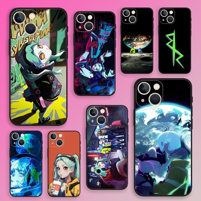 E-Edgerunners Cyberpunk Handyhülle aus weichem Silikon für iPhone 16, 15, 14, 13, 12, 11 und weitere Modelle, Schwarz/Mehrfarbig - Bild 1