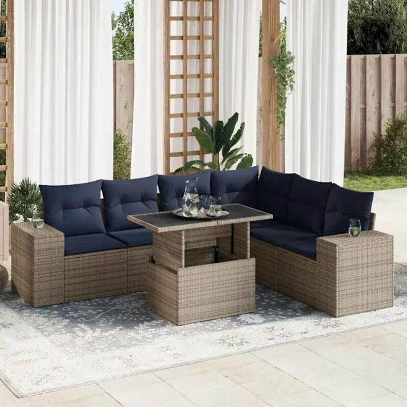 7-teilige moderne Garten-Sofagarnitur aus Polyrattan und Akazienholz mit Kissen in Grau von vidaxl - Bild 1