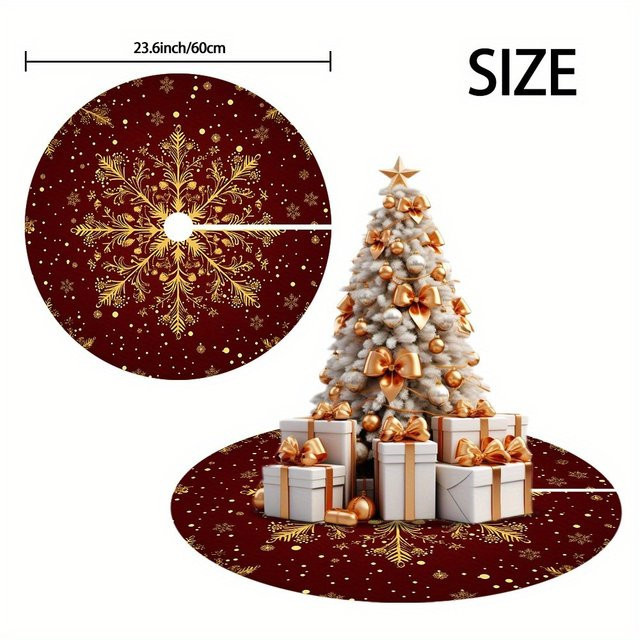 VIKAMA Weihnachtsbaum Rock in Gold und Rot mit Schneeflocken, Nussknacker, Lebkuchen und Schneemann Ornamenten für den Tisch - Bild 1