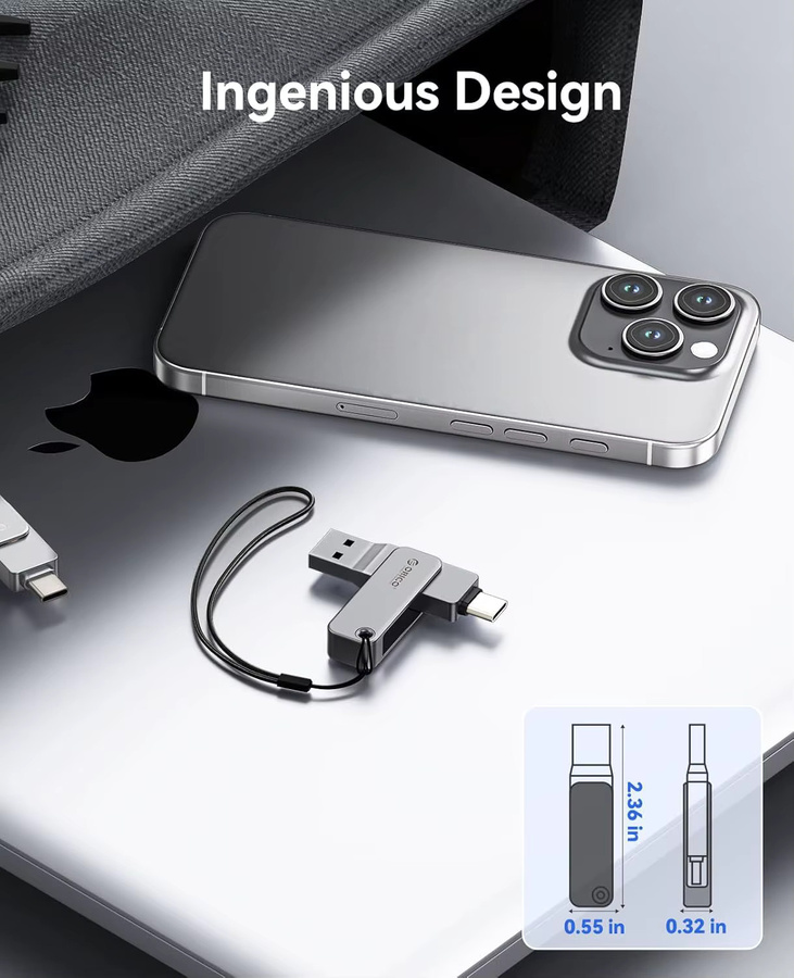 ORICO Dual USB-Stick mit USB-C und USB-A Anschluss in Silber und Grau für iPhone 15/16/17 Serie - Bild 3
