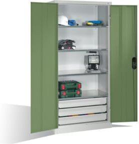 C+P Werkzeugschrank mit Drehtüren, 4 Böden und 3 Schubladen, Front Resedagrün, Korpus Lichtgrau, H x B x T: 195 x 93 x 50 cm - Bild 1