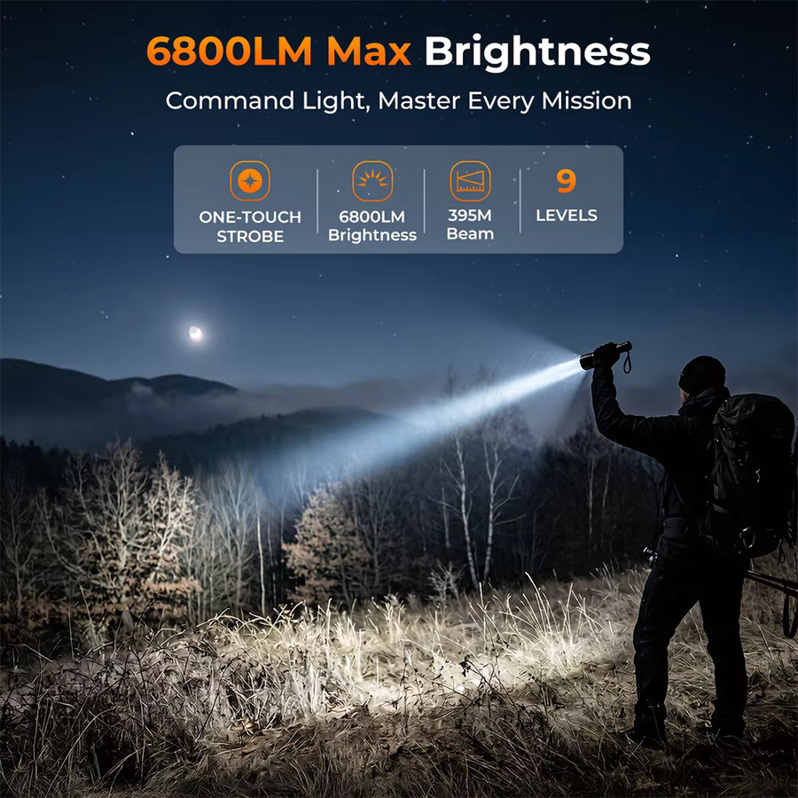 SOFIRN SK31 Taktische Taschenlampe mit 6800 Lumen, USB-C wiederaufladbar, Schwarz - Bild 2