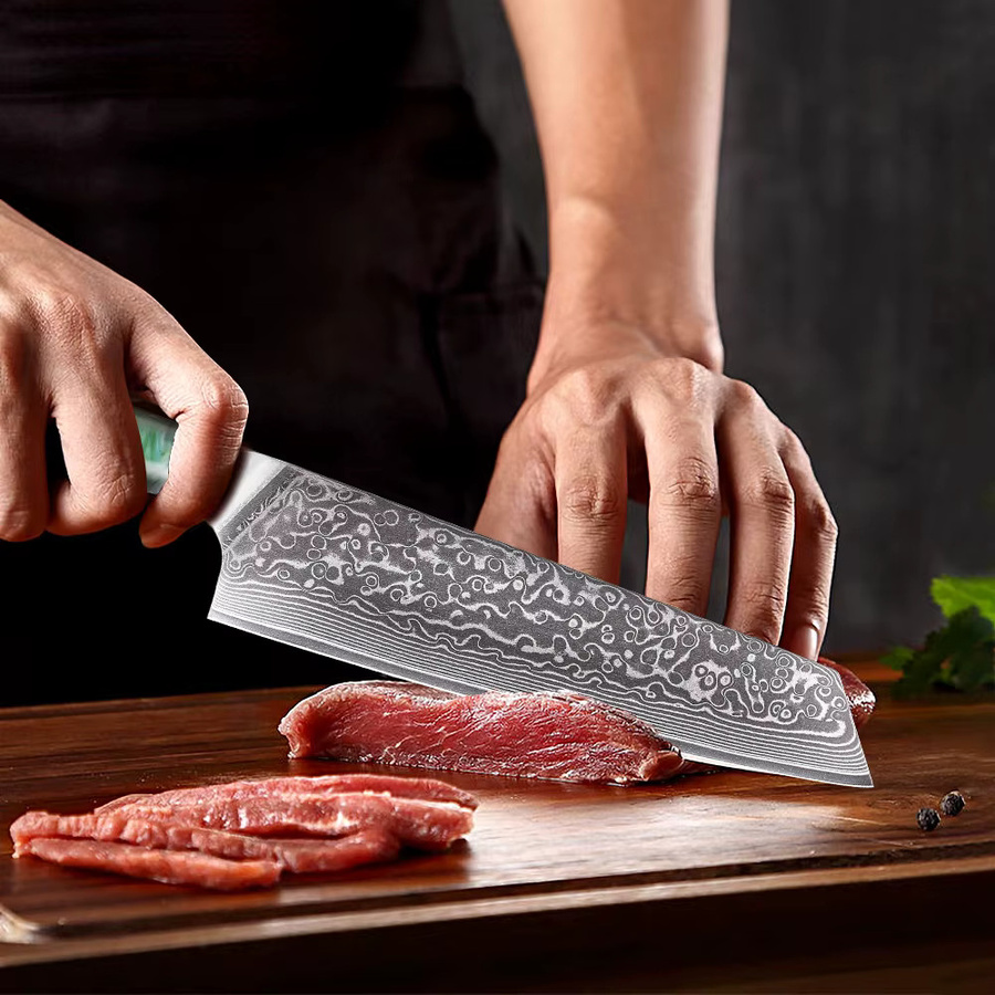 DASHWAY Japanisches Kiritsuke Kochmesser aus Damaststahl mit Harzgriff, 21,59 cm - Bild 2