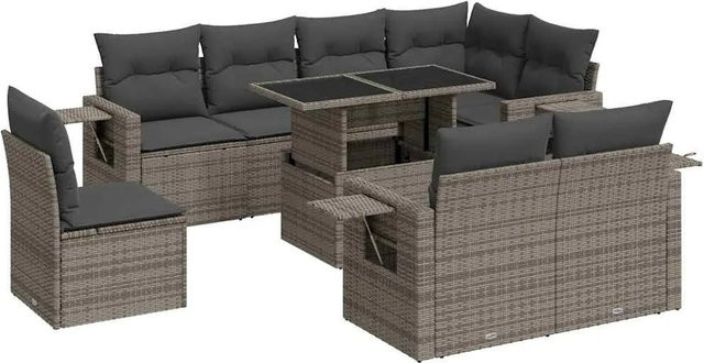 vidaXL 9-teilige Garten-Sofagarnitur aus Poly-Rattan mit Kissen in Grau - Bild 1