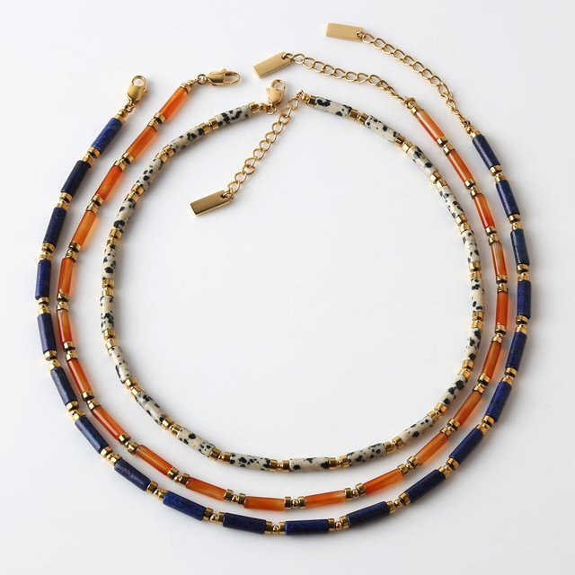 TRHRT Perlenkette Lapislazuli, Edelstahl, Gold, Unisex - Bild 1