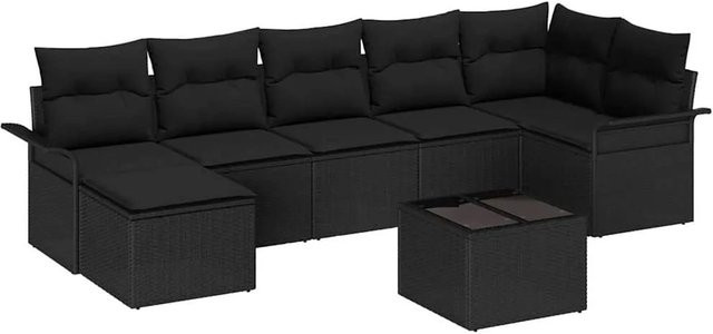 vidaXL Garten-Sofa-Set aus Poly Rattan in Schwarz, 8-teiliges L-Shape Lounge-Set mit UV-beständigen Polstern und Kissen im geflochtenen Muster - Bild 1