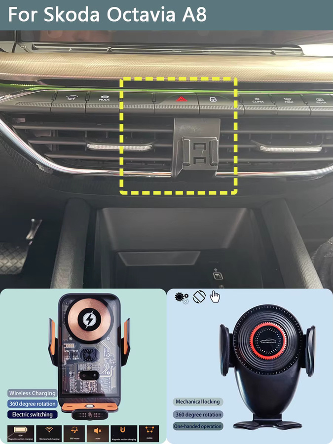 Drahtlose Handyhalterung mit Ladegerät für Skoda Octavia A8 (2021-2024) in Schwarz - Bild 6