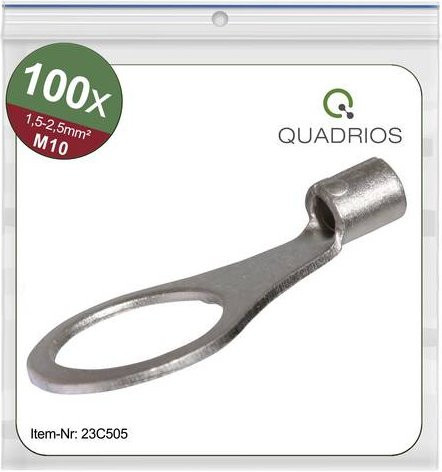 Quadrios 23C505 Ringkabelschuh Unisoliert, Farbe: Silber, Querschnitt: max. 2,5 mm², Loch-Ø: 10,5 mm, 100 Stück - Bild 1