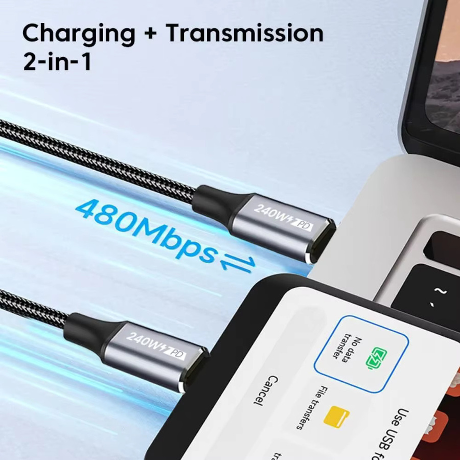 USB-C auf Typ-C Datenkabel mit Doppel-Winkelstecker für Schnellladung PD und QC3.0, 240W, 5A, Schwarz - Bild 2