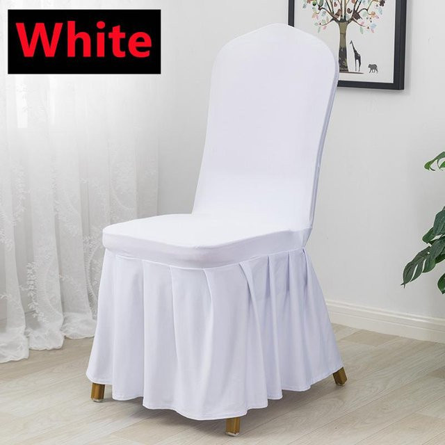 Yiran Furniture Hochzeitsstuhlbezug aus elastischem Spandex mit Rockfalten in Weiß - Bild 1