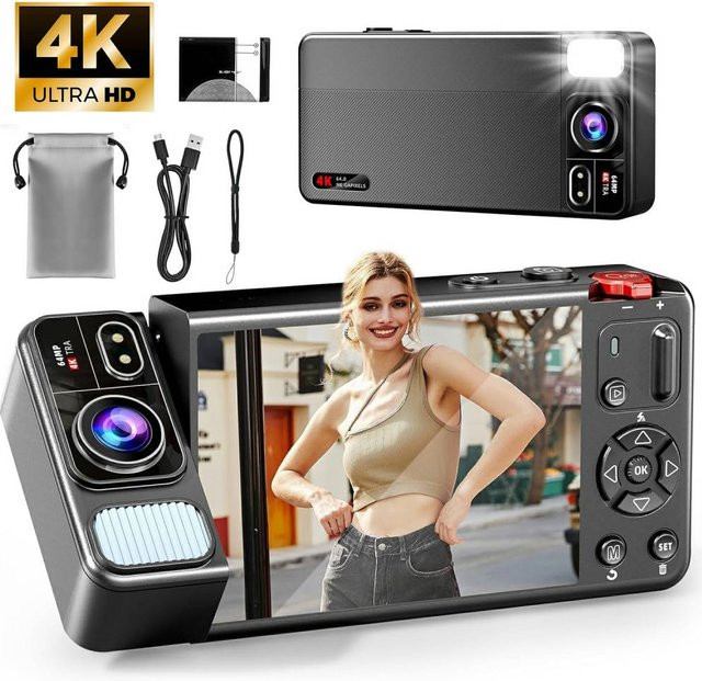 4K Digitalkamera mit 64 MP, 18X Zoom und 270 Grad Flip Screen für Fotografie und Vlogging in Schwarz - Bild 1