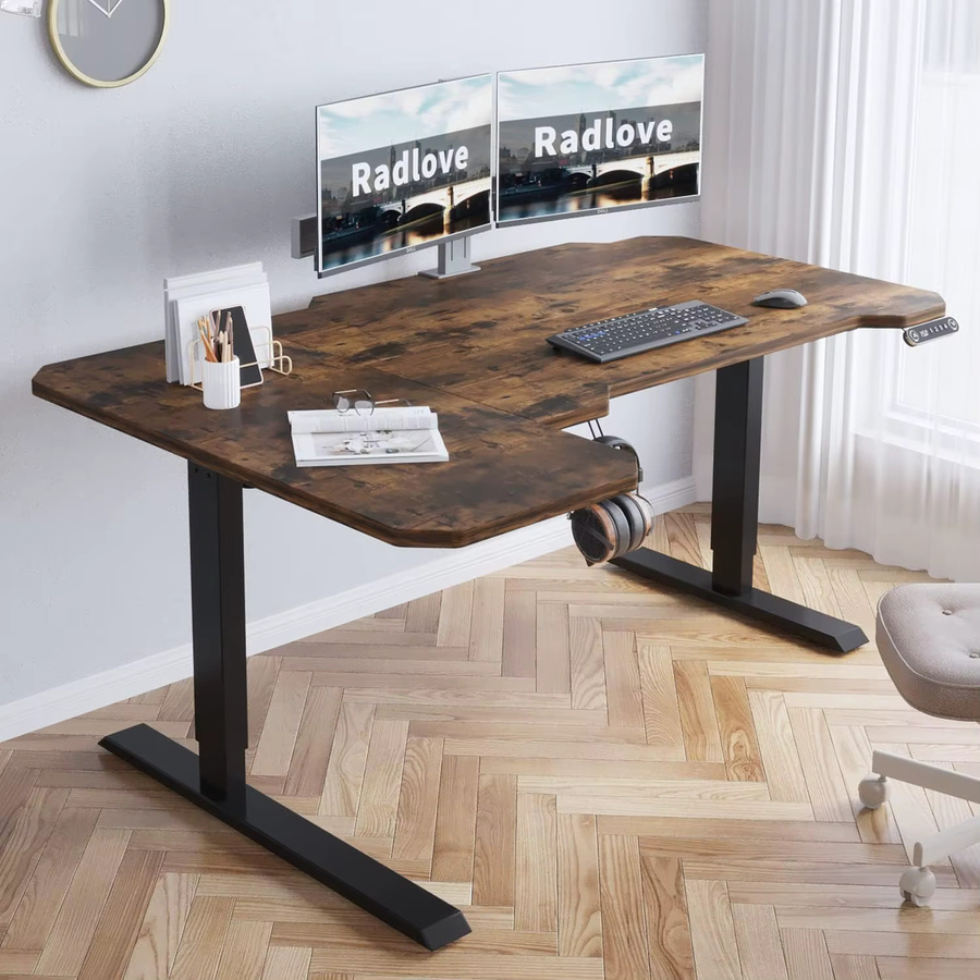 Radlove Elektrisch Höhenverstellbarer Eckschreibtisch in L-Form, Braun - Bild 2