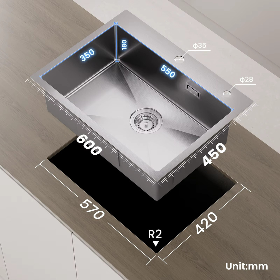Küchenspüle aus Edelstahl von CECIPA max in Silber mit einem Becken, Seifenspender und ausziehbarem Abflusskorb, B/T: 60 x 45 cm - Bild 3