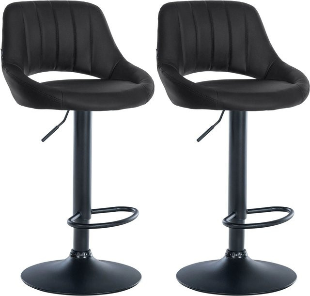 DELUKE 2er Set Barhocker SEGAD aus Kunstleder in Schwarz, höhenverstellbar und drehbar mit Lehne, B/T/H: 47 x 48 x 85 cm - Bild 1