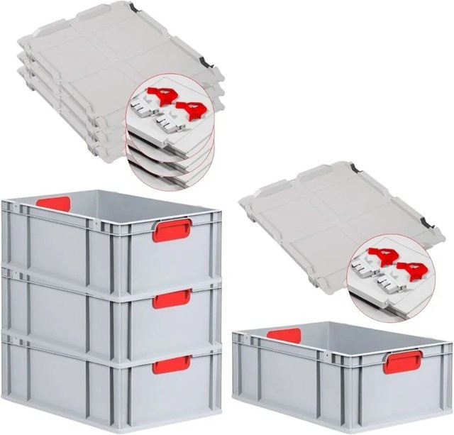 PROREGAL Spar Set 4x Eurobox Nextgen Color mit Scharnierdeckel und Schiebeschnappverschlüssen in Rot, H x B x T: 22 x 40 x 60 cm mit verstärktem Boden - Bild 1