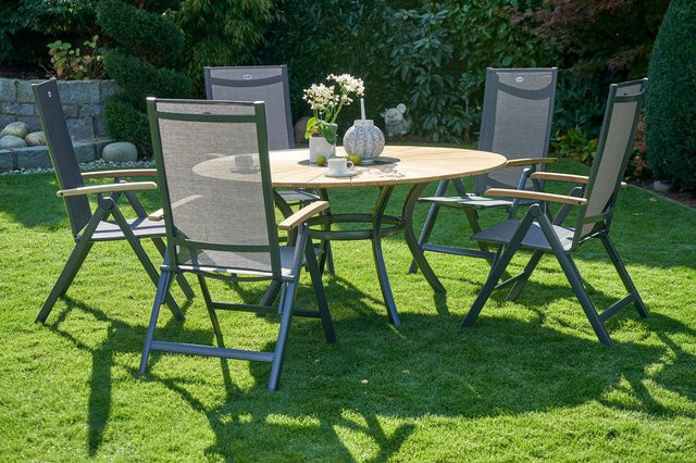 Hartman Provence Aruba Garten-Essgruppe aus Aluminium und Teakholz in Xerix/Anthrazit mit 5 Klappstühlen und integriertem Eiskühler - Bild 1