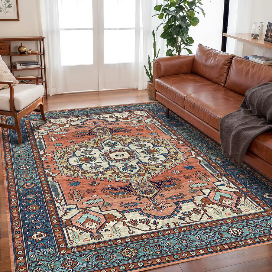 VIKAMA Böhmischer Vintage-Teppich im orientalischen Design, fleckenresistent und pflegeleicht, rechteckig, Multicolour - Bild 1