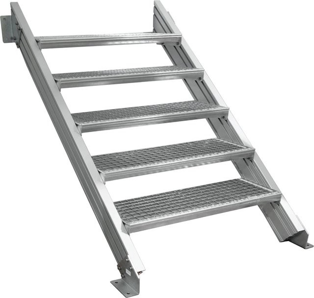 Treba Außentreppe Alaska 3 aus Aluminium in Silber mit 5 Gitterroststufen, Breite: 100 cm, Tiefe: 27 cm - Bild 1
