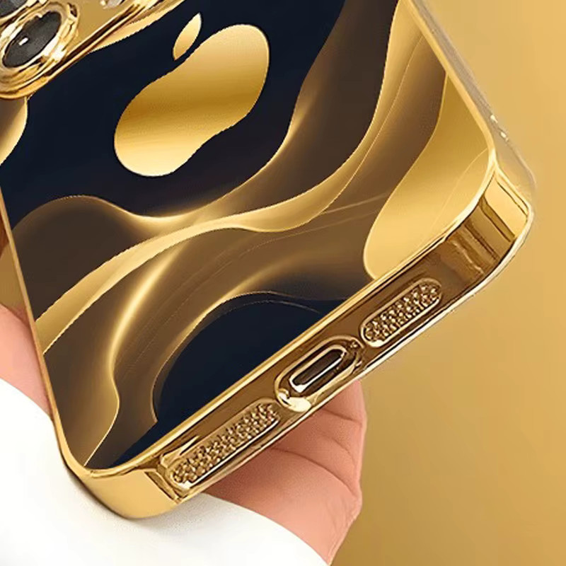 Goldene Metallic-Handyhülle für Apple iPhone 11 12 13 14 15 16 17 Pro Max Plus mit Flüssig-Gold-Effekt - Bild 3