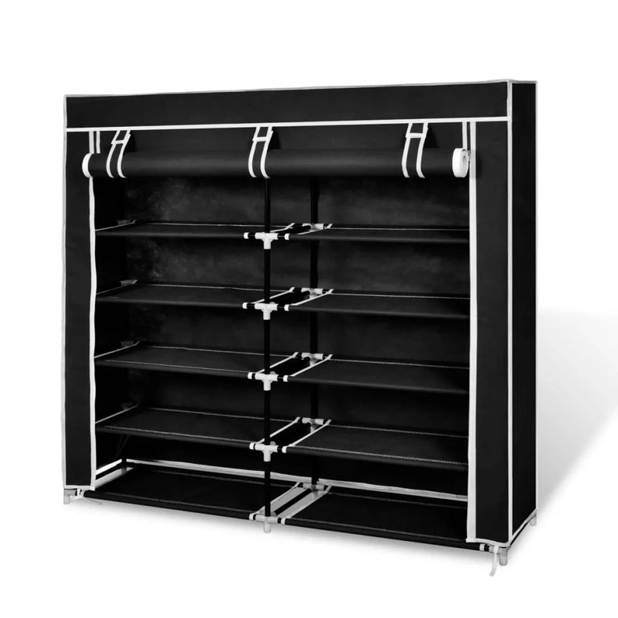 vidaXL Stoff Schuhschrank mit Abdeckung Schwarz B: 115 cm, T: 28 cm, H: 110 cm - Bild 2