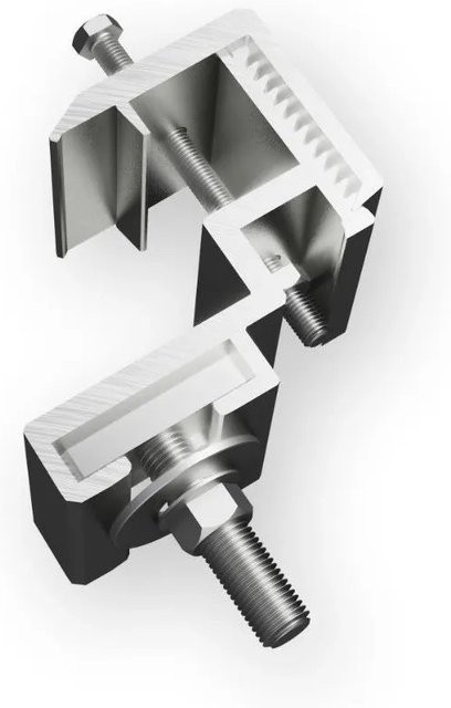 PVundSO Montageklemme für Mikrowechselrichter am Solarmodulrahmen aus Aluminium und Edelstahl, Farbe: Silber, B/T/H: 90 x 60 x 40 mm - Bild 1