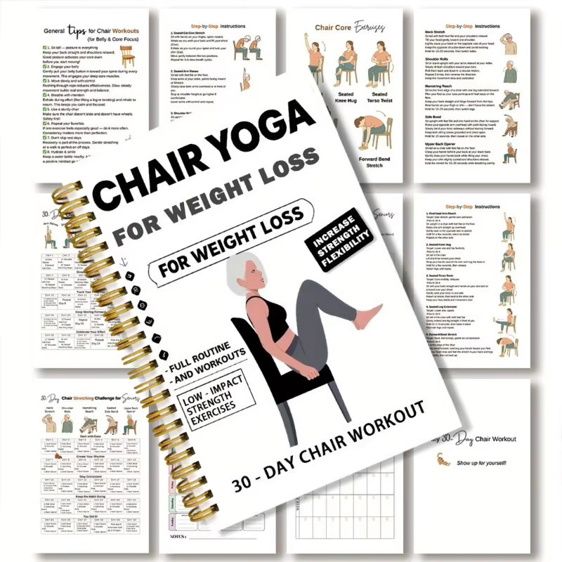 28-Tage-Stuhl-Yoga-Spiralnotizbuch 2026 in Weiß für geführte Posen und Fortschrittstracking - Bild 4