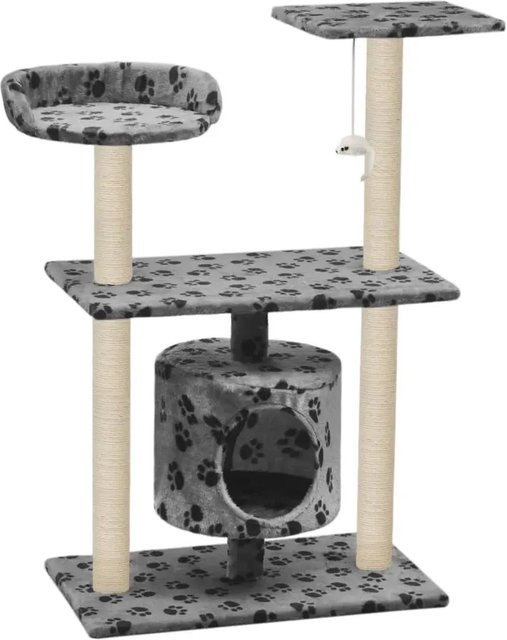 vidaXL Katzen-Kratzbaum mit Höhle und integriertem Spielzeug in Grau mit Pfoten-Muster, Höhe: 95 cm - Bild 1